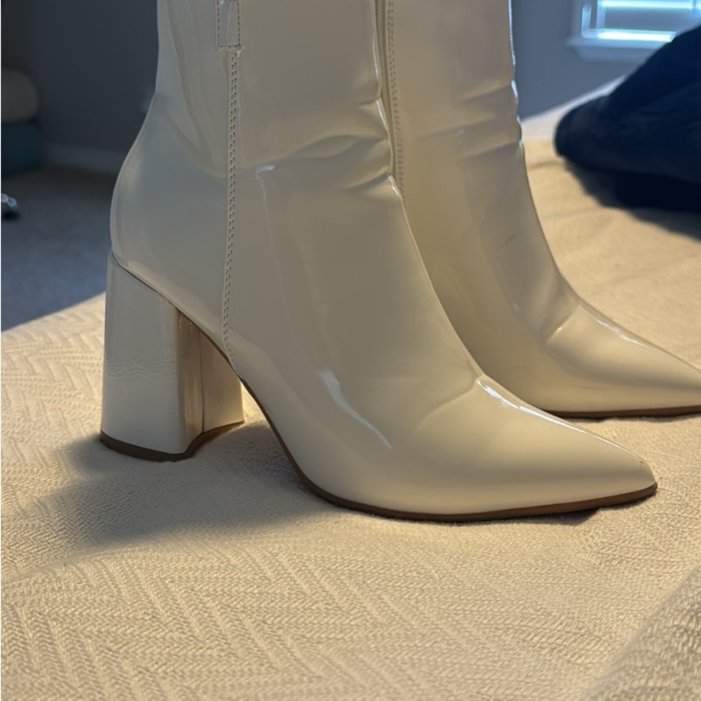 Elegant Cream Block Heel Boots